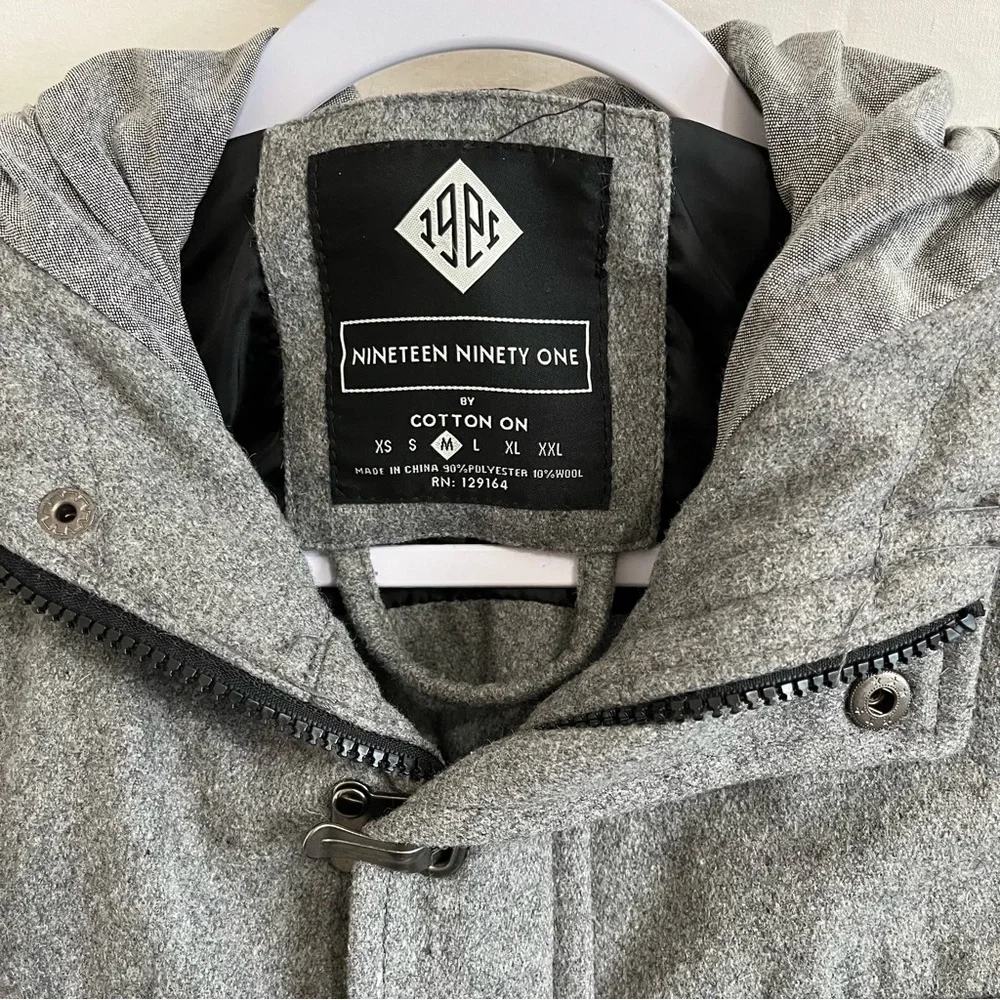 COTTON ON Nineteen Ninety One Wool Hoodie Utility Jacket Gray Size Medium - Picture 4 of 12
